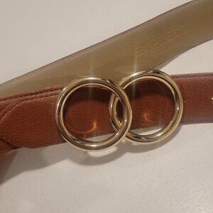 Small Express Brown Leather Belt with Gold Rings